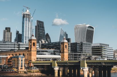 View of the City of London and Thames river on a sunny clear day